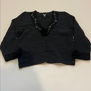 Elaris Black Cardigan with Embroidered Neckline